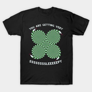 Optical Illusion Green Tree Snakes You Are Getting Very Sleepy Funny Hypnosis T-Shirt